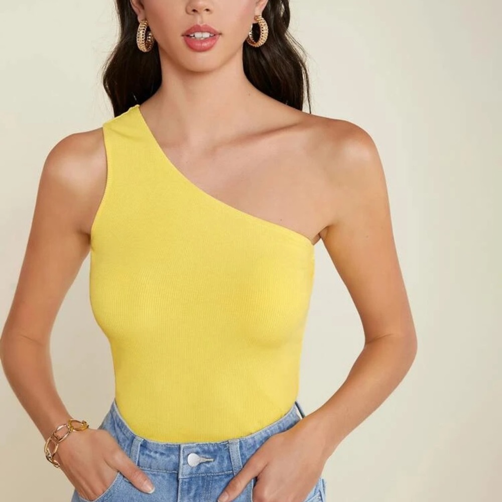 yellow one shoulder top